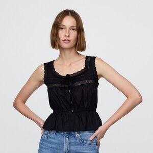 🖤GAP Black Lace-Trim Peplum Top NWT, Size: M